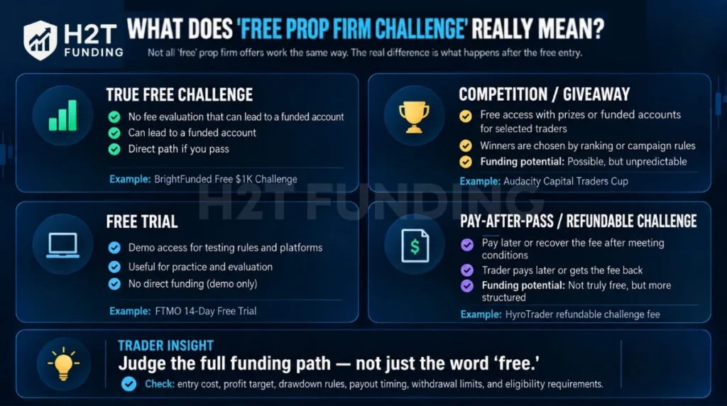 4 type of Free prop firm challenges