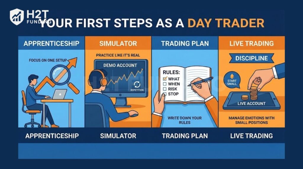 A step-by-step guide to be a day trader
