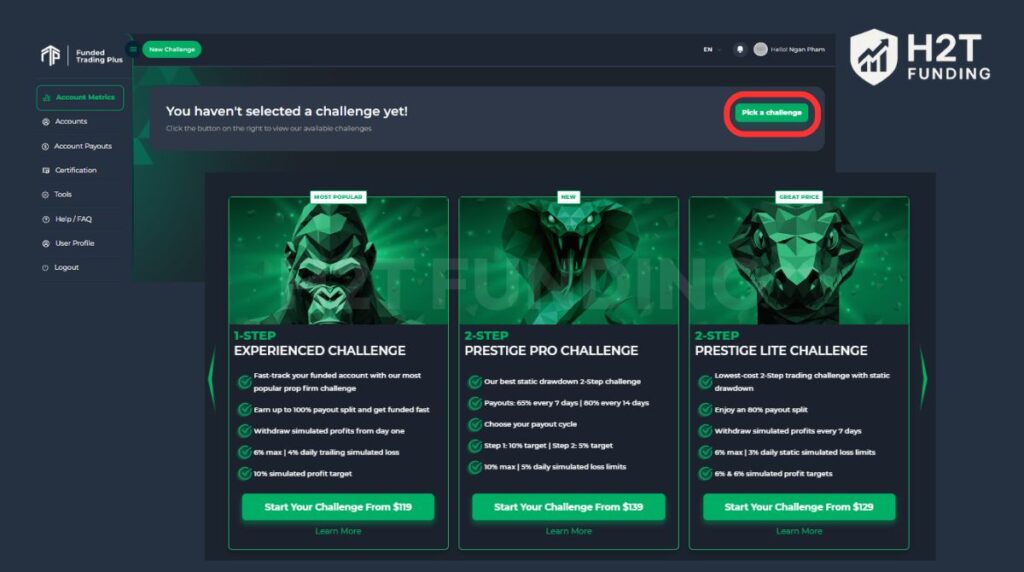 Access the dashboard and pick a challenge