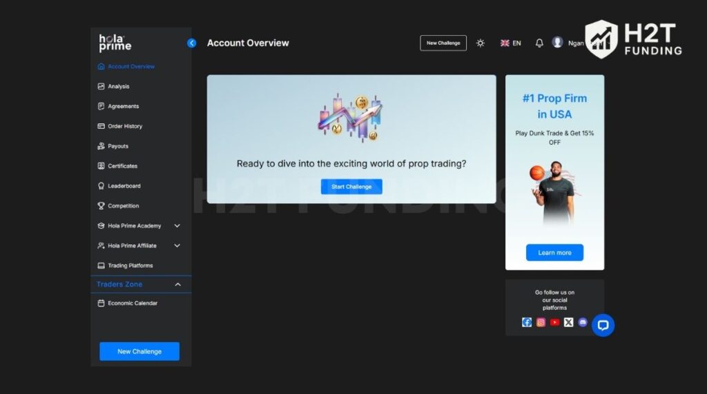 Access the dashboard and start a new challenge