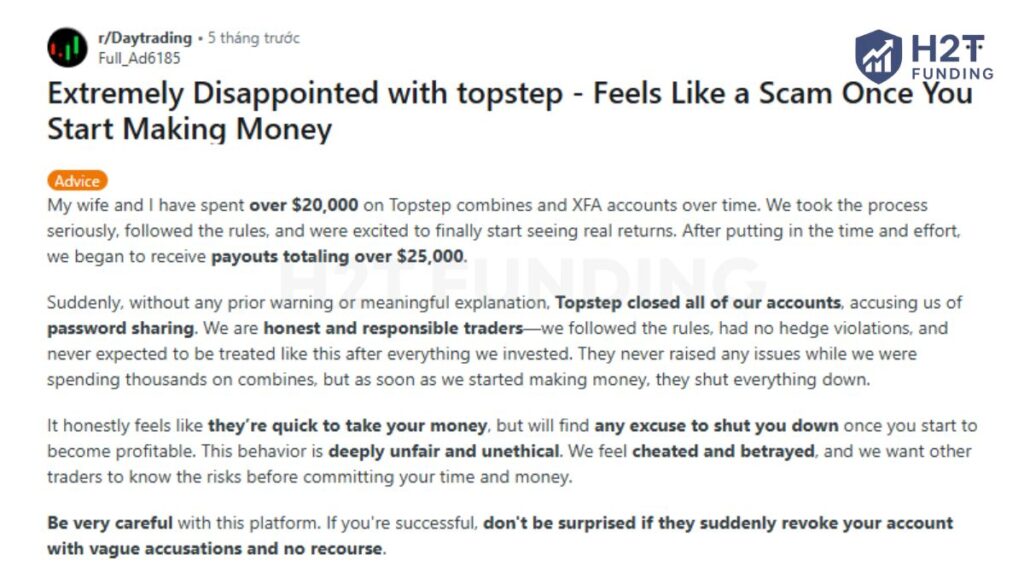Account closure after payouts due to alleged violations