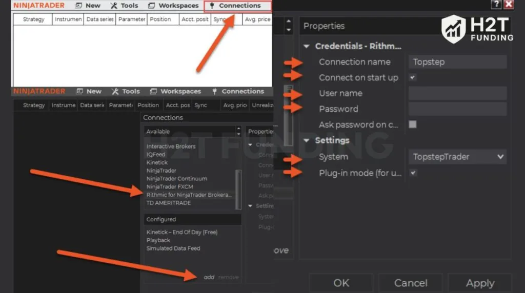 Add the Topstep-Rithmic connection in NinjaTrader