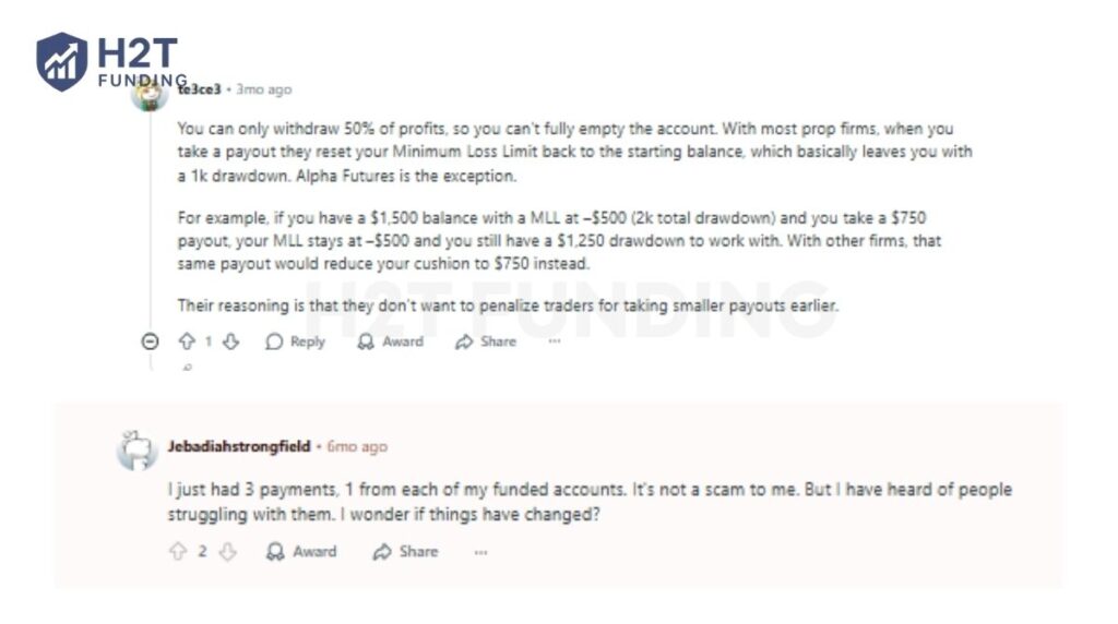 Alpha Futures payout rules Reddit 