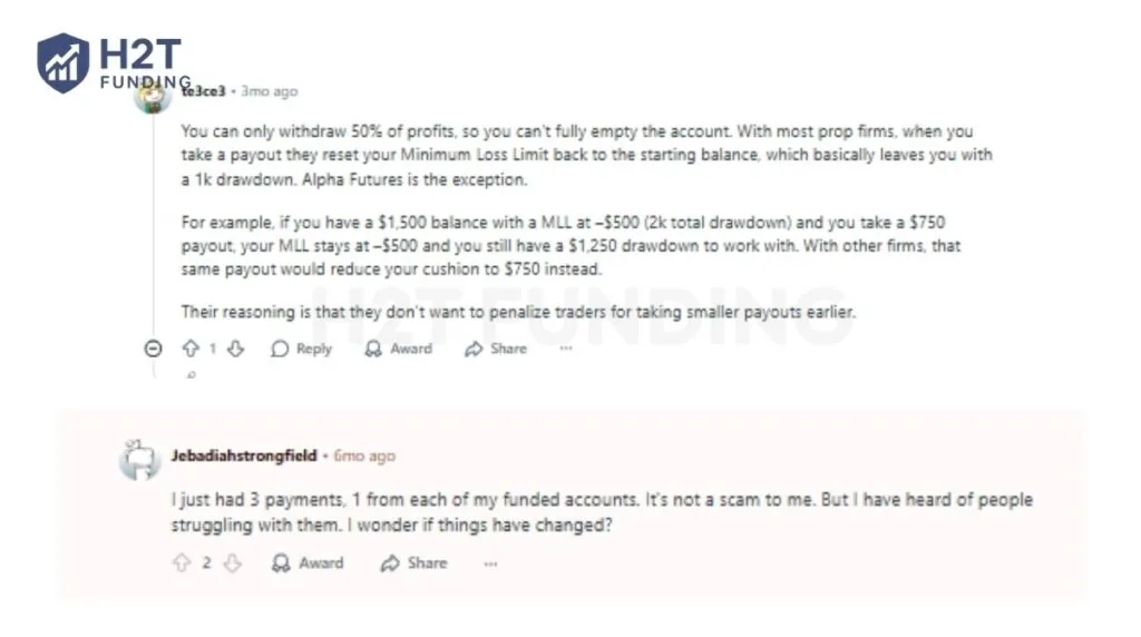 Alpha Futures payout rules Reddit 