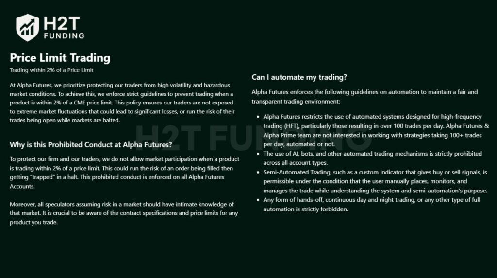 Alpha Futures prohibited trading practices