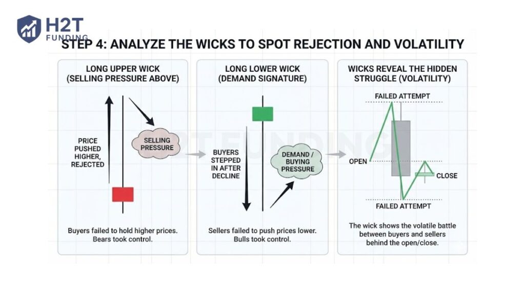 Analyze the wicks to spot rejection and volatility