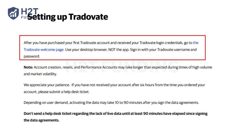 Apex Trader Funding Tradovate login screen requiring desktop browser access
