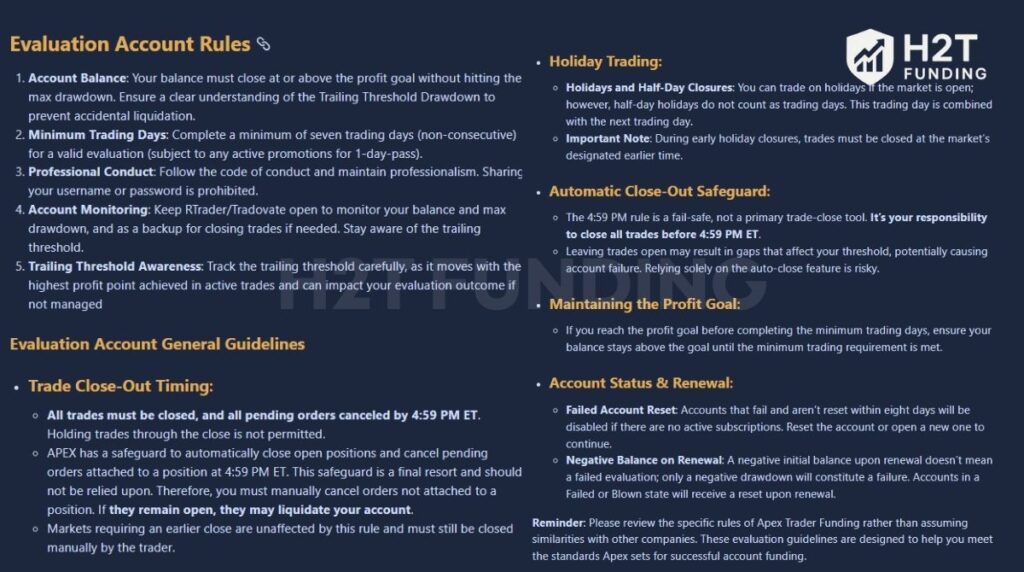 Apex Trader Funding evaluation account rules