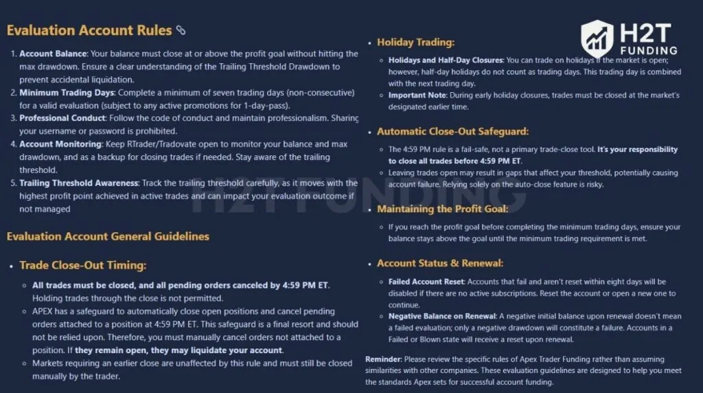 Apex Trader Funding evaluation account rules