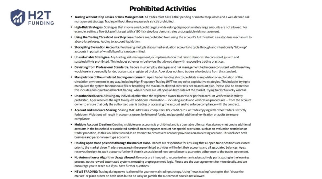 Apex Trader Funding prohibited trading practices