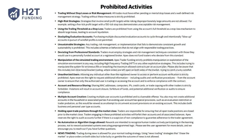 Apex Trader Funding prohibited trading practices