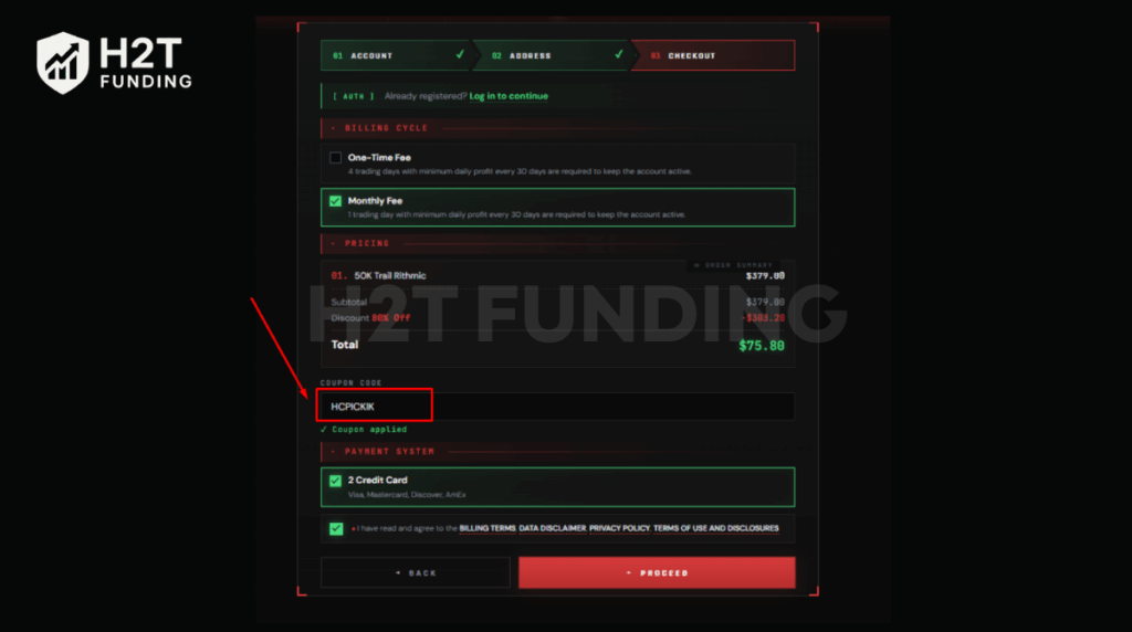 Apply discount code