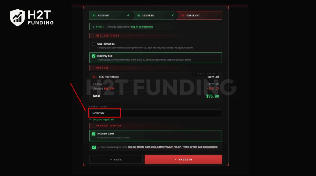 Apply discount code