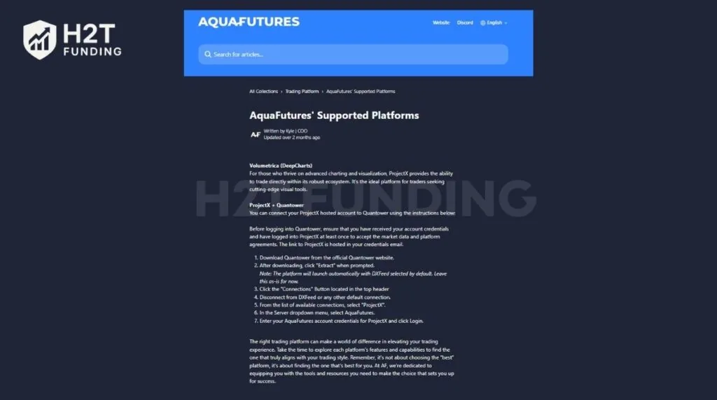AquaFutures supports Quantower via ProjectX to uniquely manage market risk