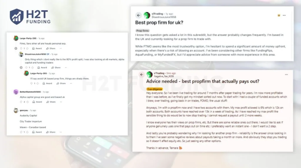 Best prop firms UK Reddit What real traders say