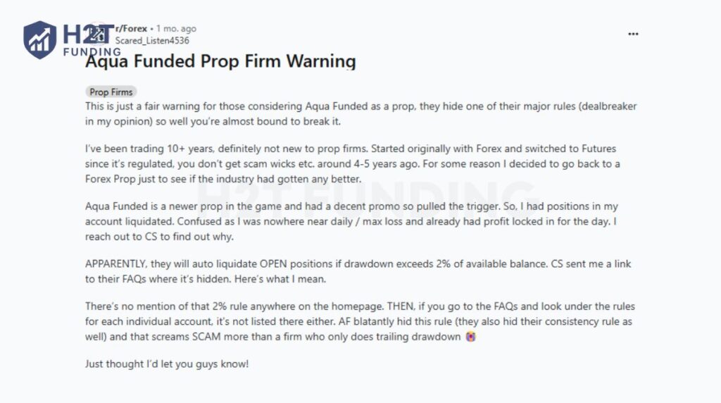 Beyond Trustpilot, Aqua Funded review Reddit discussions also raise concerns