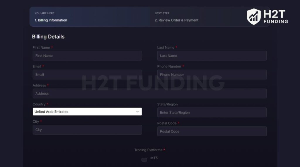 Billing information page