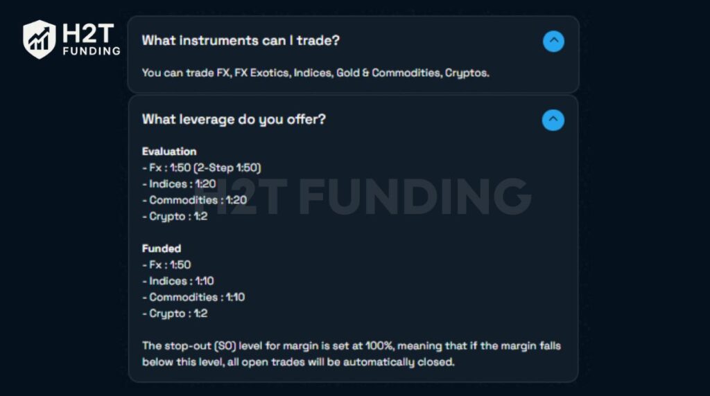 Blue Guardian trading instruments & leverage
