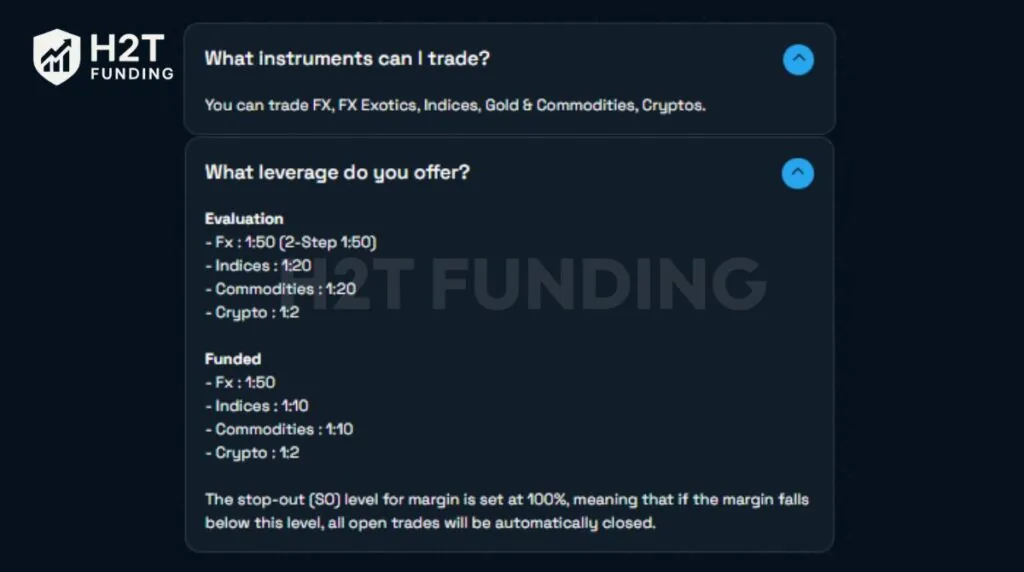 Blue Guardian trading instruments & leverage