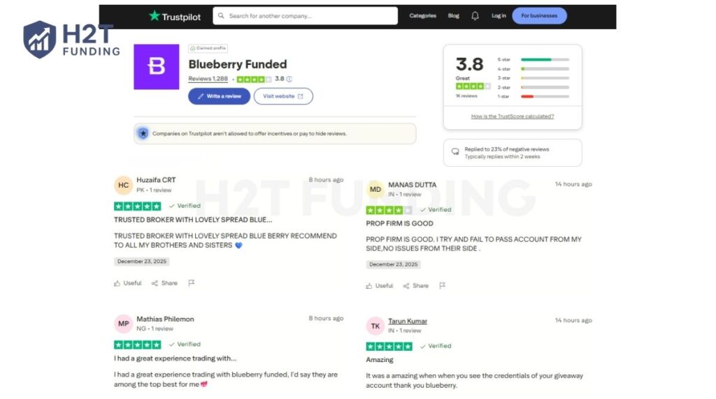 Blueberry Funded Trustpilot reviews (updated on January 16, 2026)