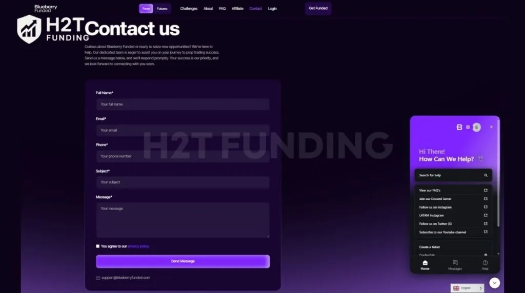Blueberry Funded customer support