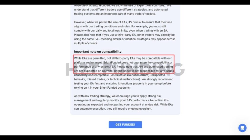 BrightFunded DXtrade API Policy
