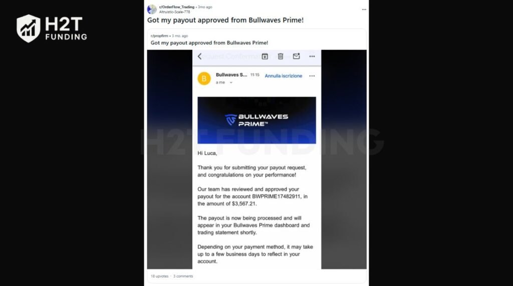Bullwaves Prime payout proof on Reddit