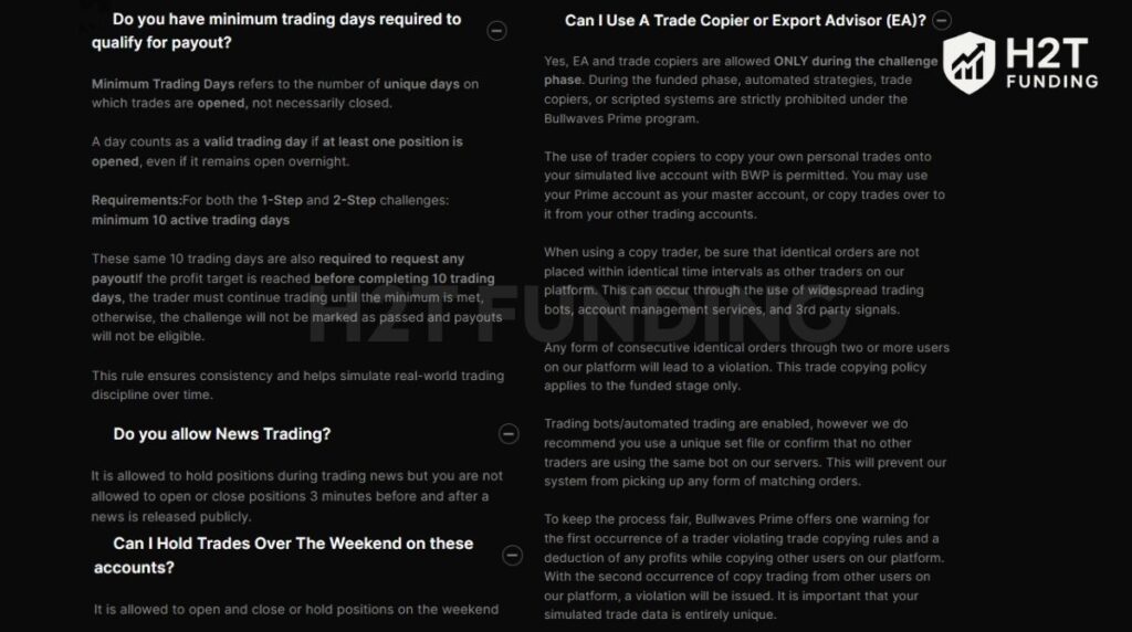 Bullwaves general guidelines & allowed rules