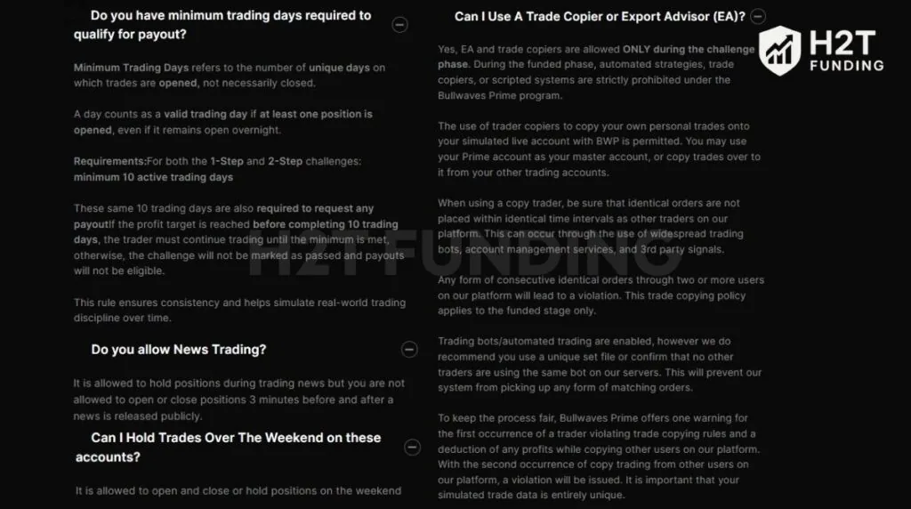 Bullwaves general guidelines & allowed rules