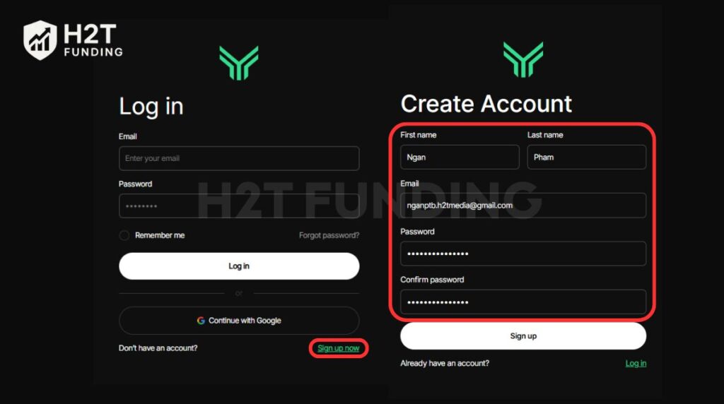 Choose Sign up now to navigate to the signup page to create your profile