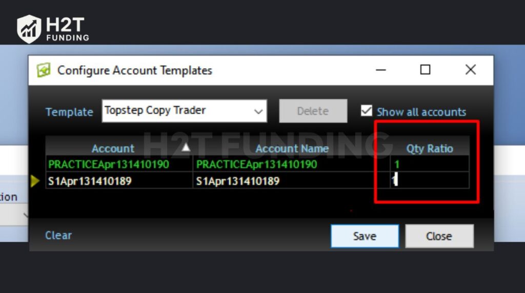 Choose the accounts you want included and assign a Qty Ratio for each