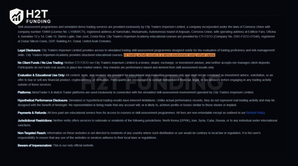 City Traders Imperium confirms that all trading activity takes place in a simulated environment