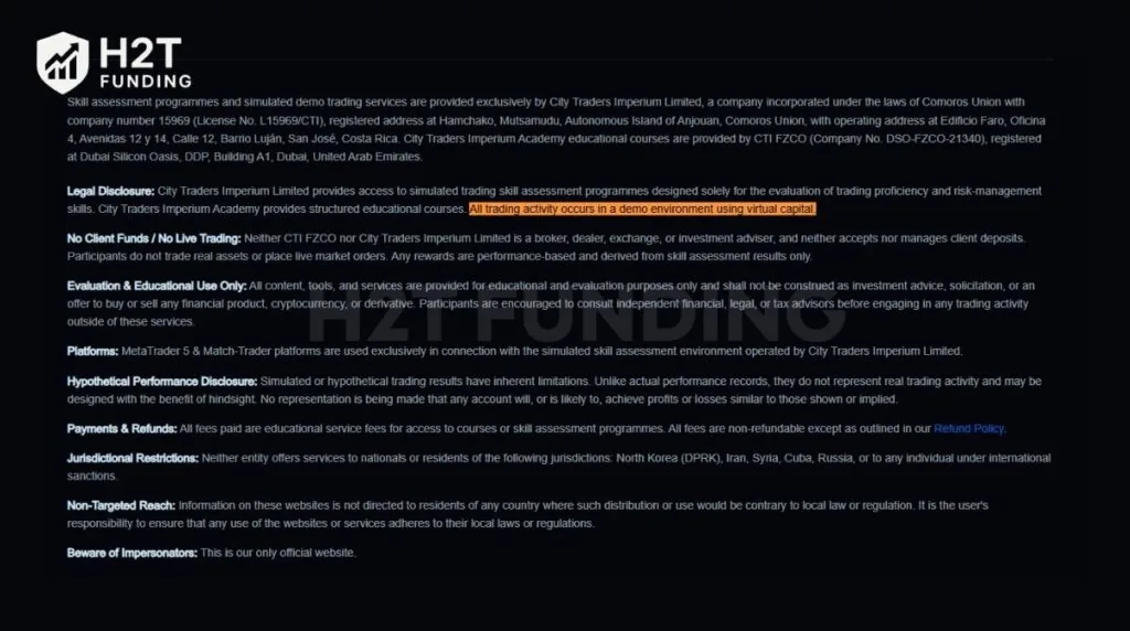 City Traders Imperium confirms that all trading activity takes place in a simulated environment