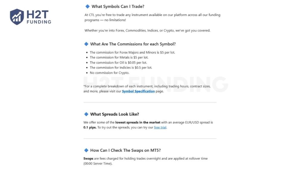City Traders Imperium instruments and trading conditions