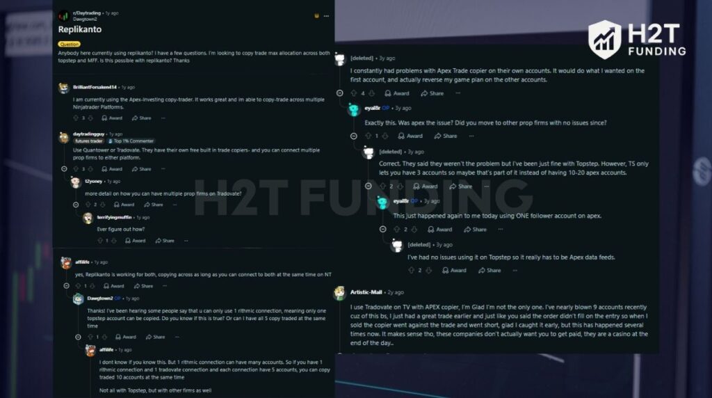 Community feedback and real-world trader experiences about Replikanto vs Apex Trade Copier