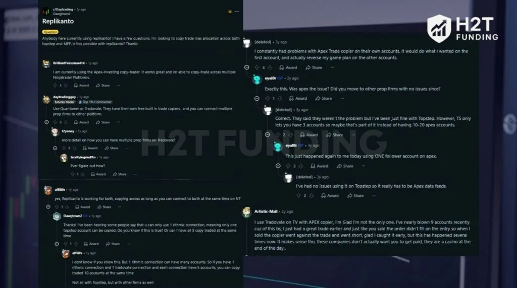Community feedback and real-world trader experiences about Replikanto vs Apex Trade Copier