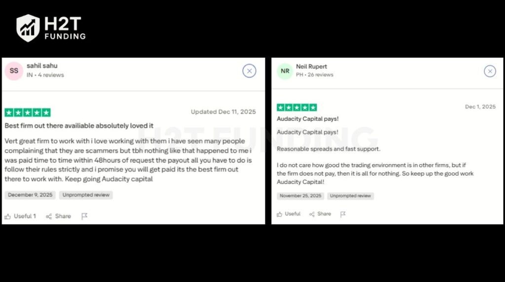 Community feedback on Trustpilot about Audacity Capital
