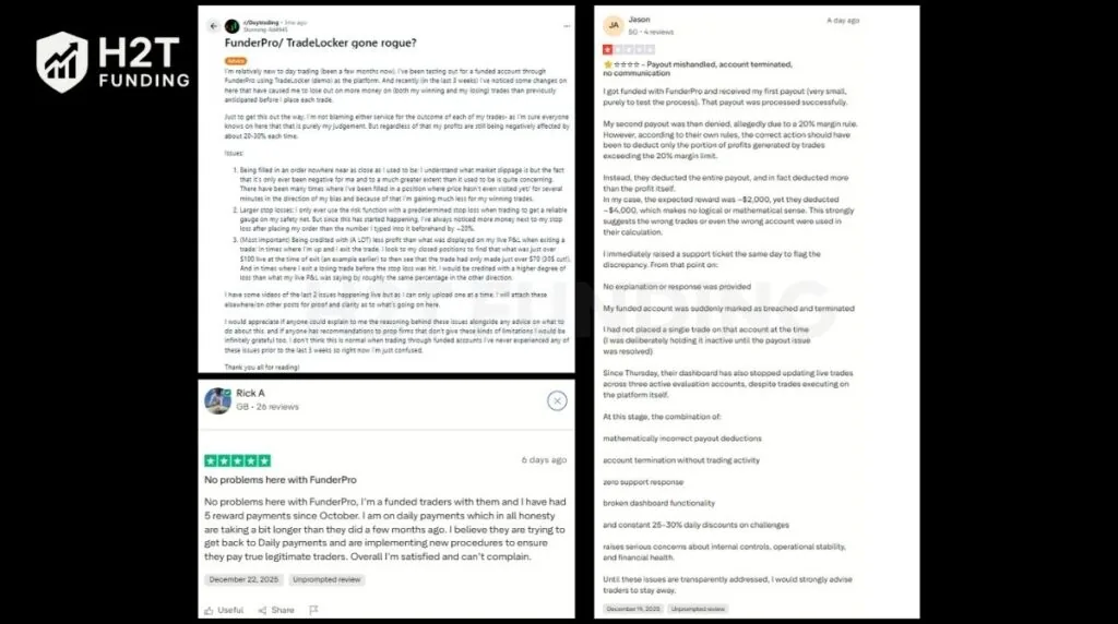 Community feedback on Trustpilot and Reddit about FunderPro