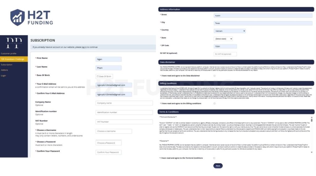 Complete your personal and address information