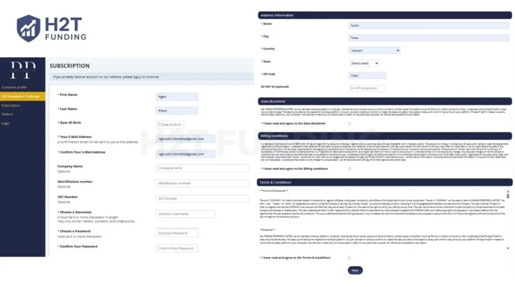 Complete your personal and address information