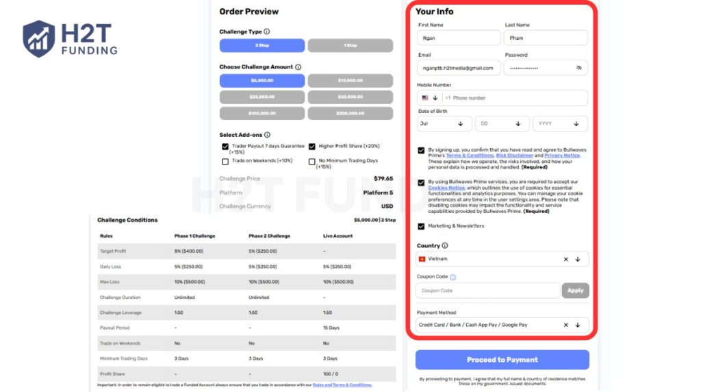 Configure your challenge & personal details