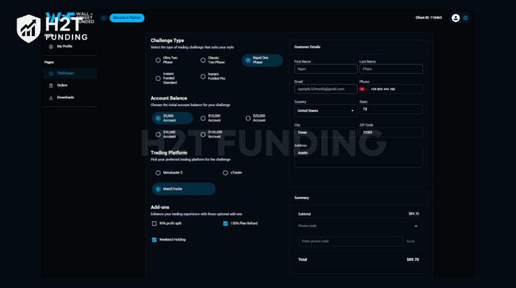 Configure your trading challenge