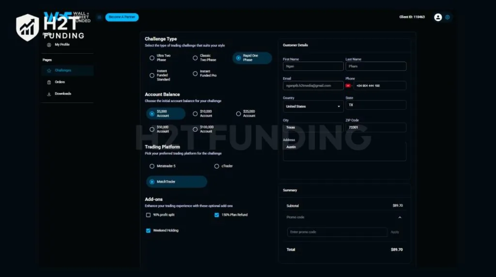 Configure your trading challenge