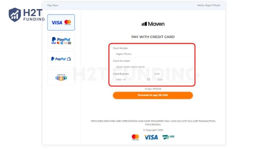 Confirm payment and then you'll receive account details