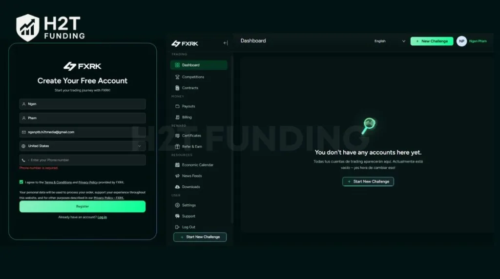 Create your free account and access the dashboard