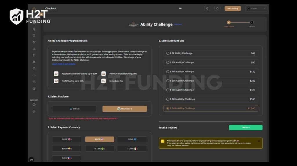 Customize your account and proceed to checkout