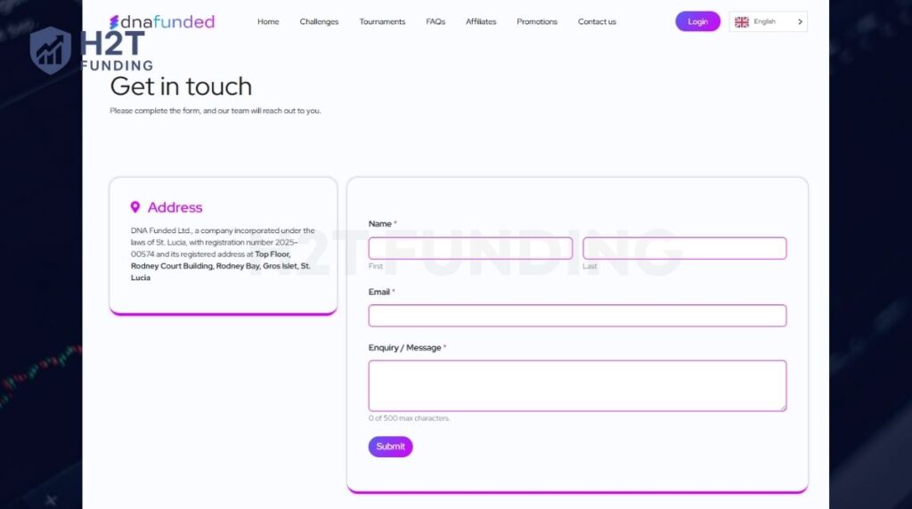 DNA Funded contact form and corporate information