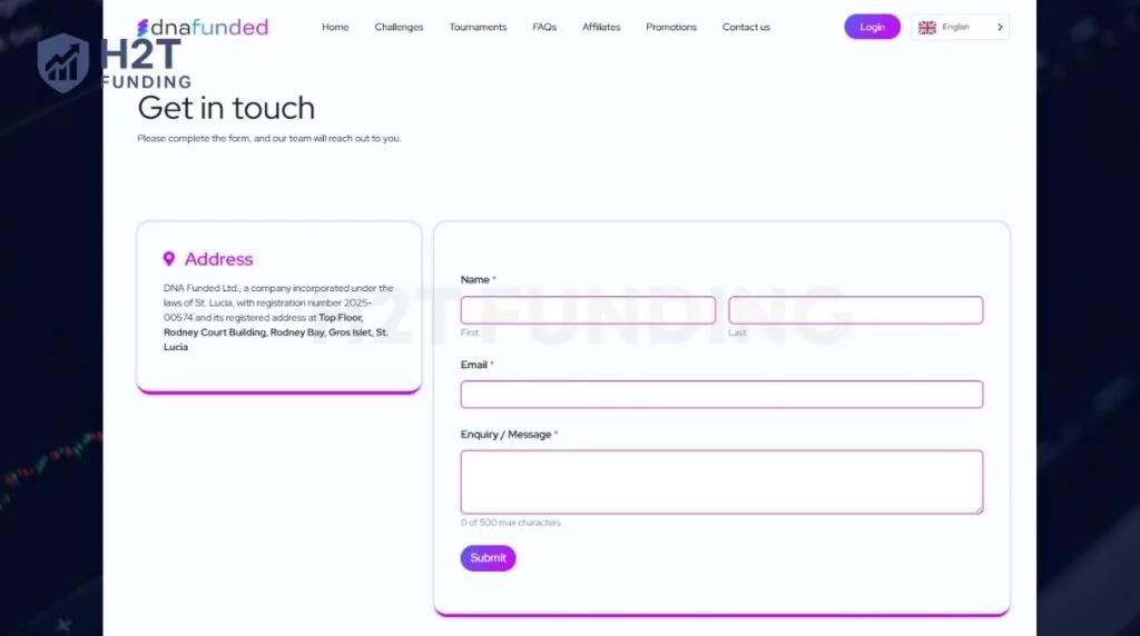 DNA Funded contact form and corporate information