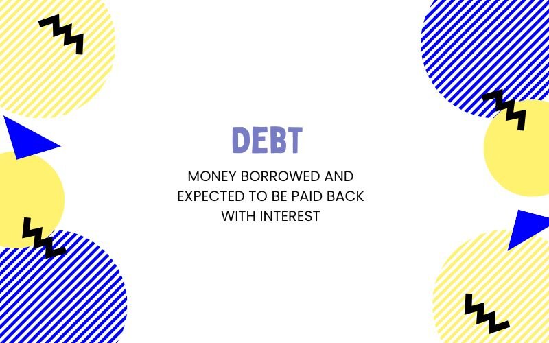 Debt is the amount of money borrowed that must be repaid with interest