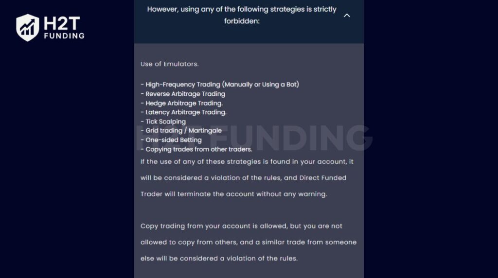 Direct Funded Trader prohibited trading practices